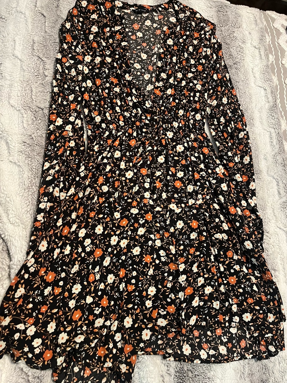 Blu Pepper Black Floral Skater Skirt with Orange and White Blooms
